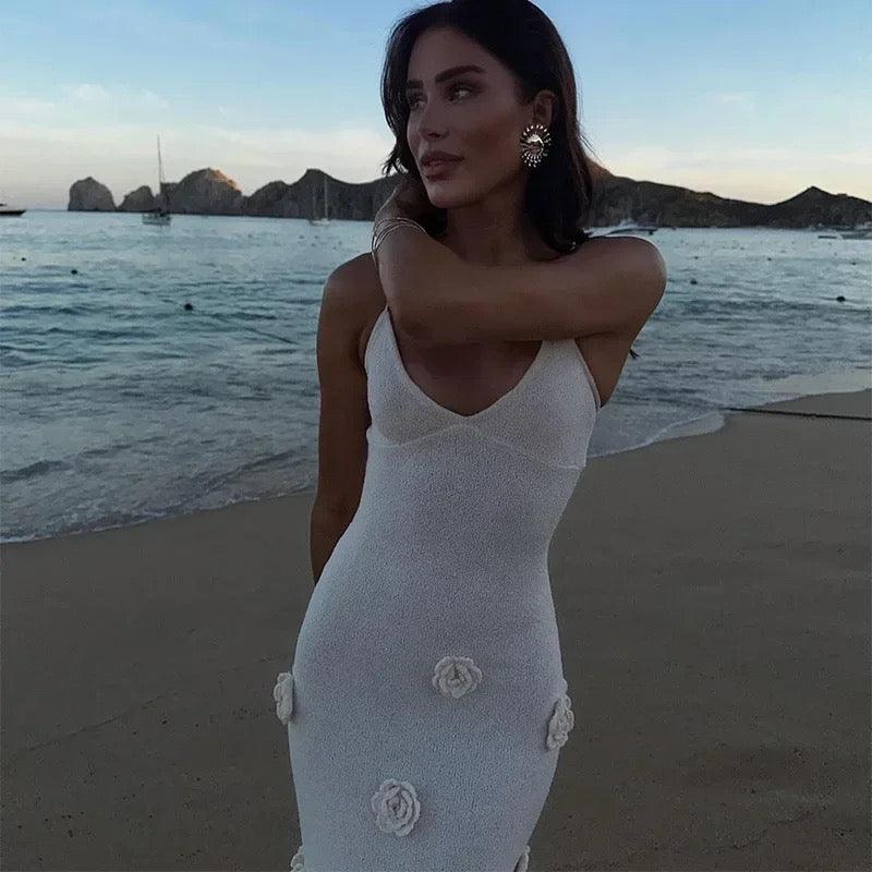 Yazu Rosette Premium Maxi Dress in White - Image 6
