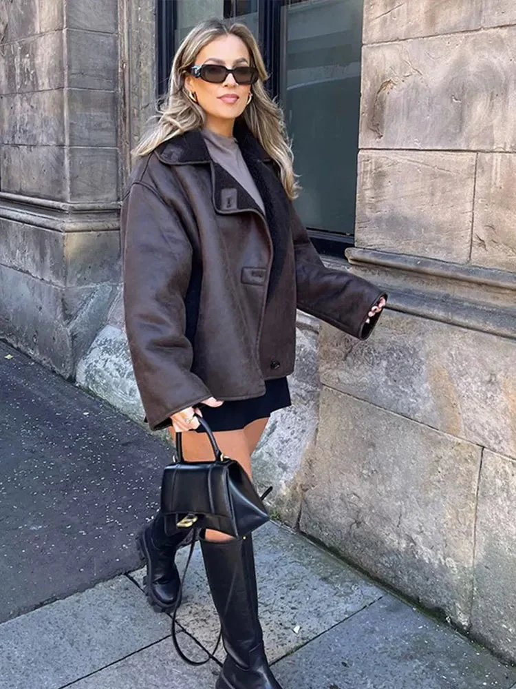 Zavi Faux Leather Fleece Lined Warm Coat - Image 4