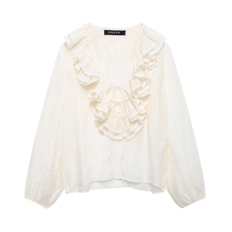 Zelei Ruffled Summer Top In Off White