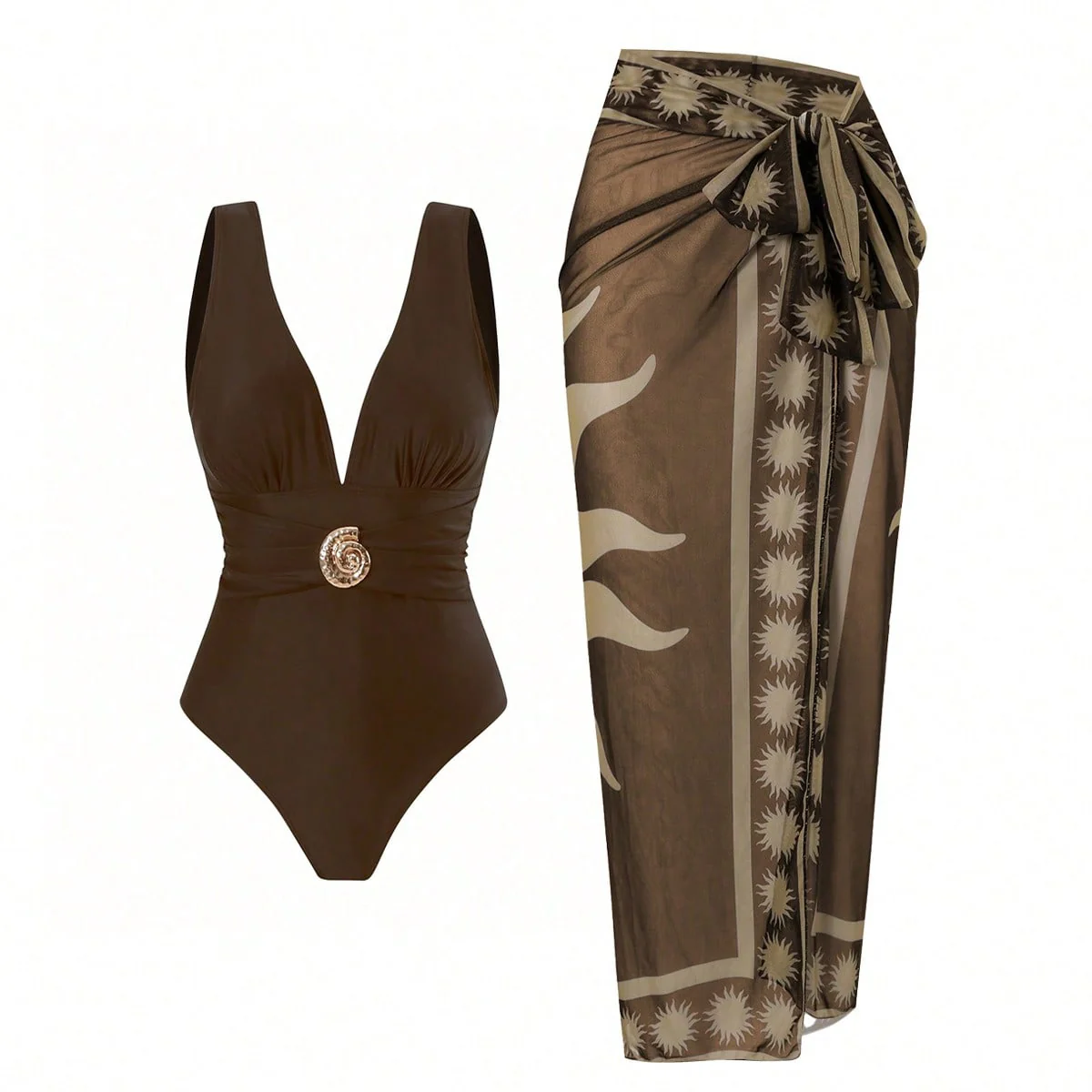 Zelie Printed Swimsuit With Sarong - Image 2