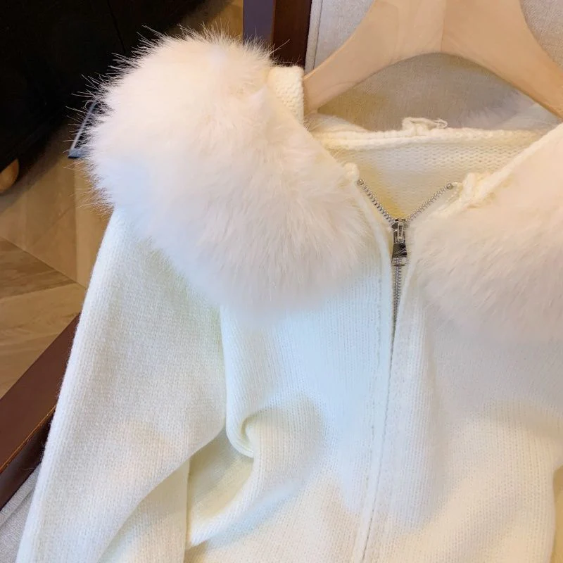 Zeta Fur Woolen Jacket In Off White - Image 2