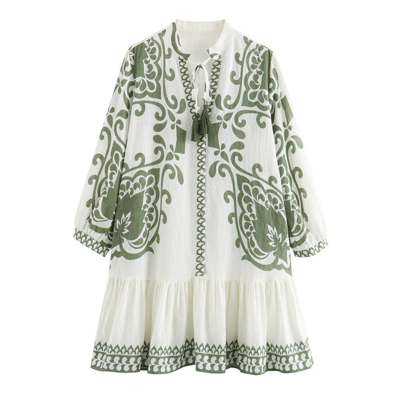 Zhenya Printed Summer Dress In White